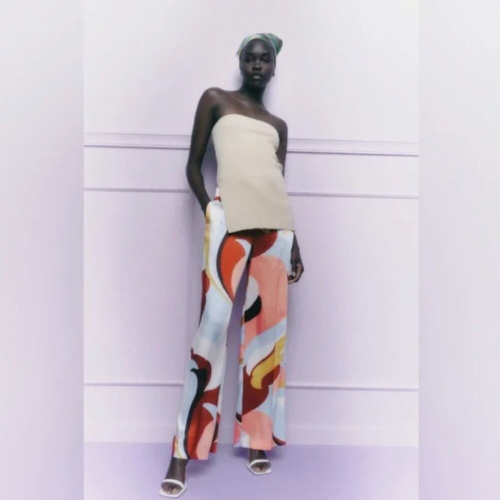 Zara Printed Wide Leg Palazzo Pants XS